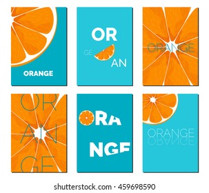 Orange. Vector set of bright orange cards. Beautiful fruit posters