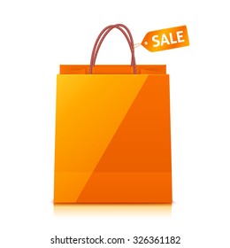 Orange vector shopping bag isolated on white background