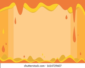 A orange vector stock background with place for text and paint splashes. Blots and drops of paint flow down from the wall and copy-space on a yellow background