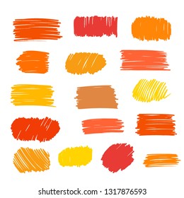 Orange vector  strokes of marker on white background 