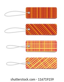 Orange vector tartan fabric textured badges with straps