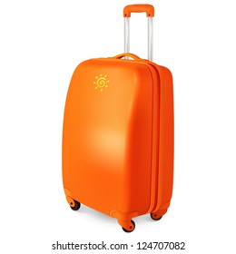 Orange vector traveling baggage suitcase, vector illustration