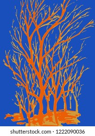 orange vector tree on blue