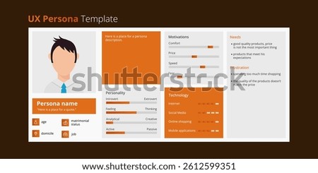 Orange vector UX persona template.