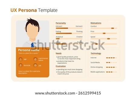 Orange vector UX persona template.