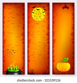 Orange vector vertical halloween banners set