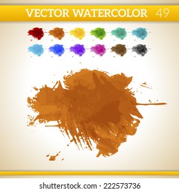 Orange Vector Watercolor Artistic Splash for Design and Decoration. In rainbow color variations. 