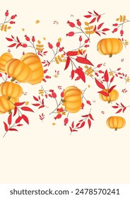 Orange Vegetable Background Beige Vector. Leaf Cozy. Burgundy Maple Set. Print Illustration. Yellow Plant Season Frame.