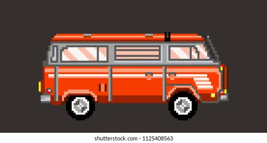 Orange vehicles.Pixel art. Vector Illustration isolated on  background.