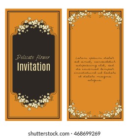 Orange vertical card. Invitation card design. Autumn colors
