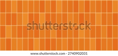 Orange vertical tile seamless pattern for bathroom wall and kitchen backsplash. Ceramic mosaic texture with rectangle tiles. Abstract simple background, orange interior panel, vector illustration