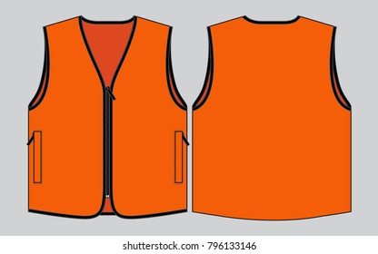 Orange Vest Design With Black Edging And Two Pockets Vector.Front And Back View.
