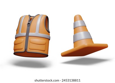 Orange vest, signal cone. Set of equipment and special clothing