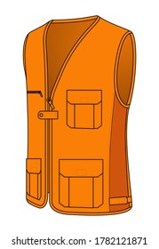 Orange Vest Sleeveless Vector With Mesh At Side View.