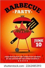 Orange vibrant BBQ Grill Party event invitation illustration vector text is outline font is ChunkFiveEx