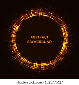 Orange vibrant neon glowing circle. Colorful round frame. Abstract bright ring. Shine vector stroke illustration for your design, banner, ad.