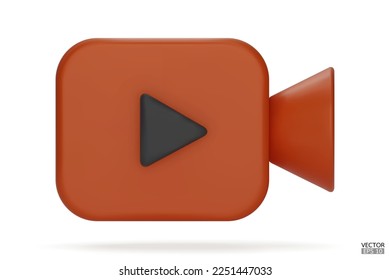 Orange-Videokamera-Symbol einzeln auf weißem Hintergrund. 3d Realistisches Filmsymbol, Spielknopf für die Schnittstelle von Anwendungen und Webseiten. Video, Streaming, Multimedia-Konzept.3D Vektorgrafik.