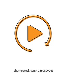 Orange Video play button like simple replay icon isolated on white background. Vector Illustration