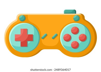 Orange videogame joystick. Retro game console, wireless gamepad, icon of playing controller on white background, electronic digital device, accessory for gamers, gaming technology.