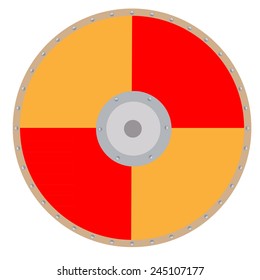 Orange viking medieval shield vector isolated, safety and protection