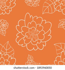 Orange vintage flower seamless repeat pattern