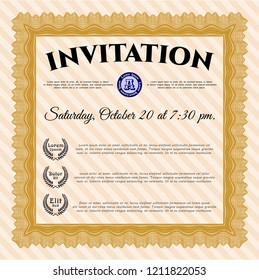 Orange Vintage invitation. Artistry design. With great quality guilloche pattern. Detailed. 