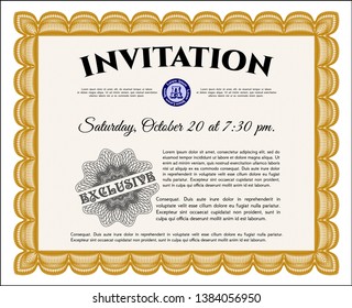 Orange Vintage invitation. Artistry design. With guilloche pattern and background. Customizable, Easy to edit and change colors. 