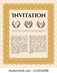 Orange Vintage invitation. Beauty design. With complex linear background. Customizable, Easy to edit and change colors. 