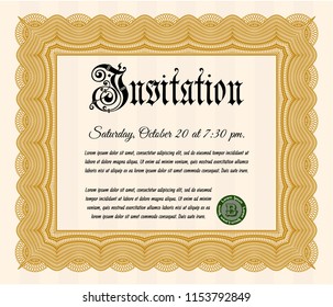 Orange Vintage invitation. Complex background. Sophisticated design. Customizable, Easy to edit and change colors. 