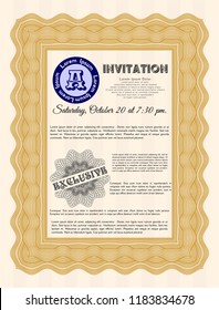 Orange Vintage invitation. With complex background. Vector illustration. Beauty design. 