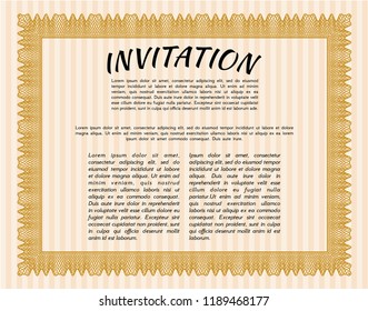 Orange Vintage invitation. Complex background. Customizable, Easy to edit and change colors. Cordial design. 
