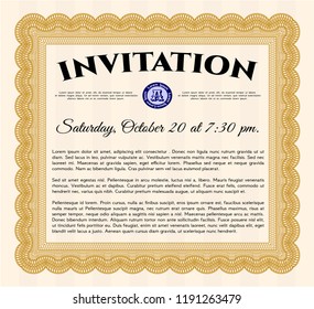 Orange Vintage invitation. With complex background. Money style design. Customizable, Easy to edit and change colors. 