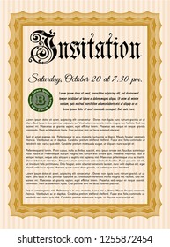 Orange Vintage invitation. With complex background. Money design. Vector illustration. 
