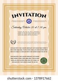 Orange Vintage invitation. Complex background. Customizable, Easy to edit and change colors. Good design. 