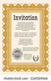 Orange Vintage invitation. With complex linear background. Excellent design. Vector illustration. 