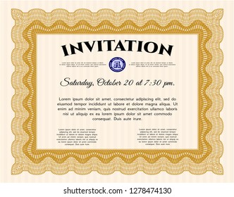 Orange Vintage invitation. With complex linear background. Customizable, Easy to edit and change colors. Artistry design. 