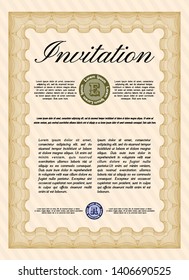 Orange Vintage invitation. With complex linear background. Money design. Vector illustration. 