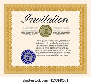 Orange Vintage invitation. Customizable, Easy to edit and change colors. Complex background. Cordial design. 