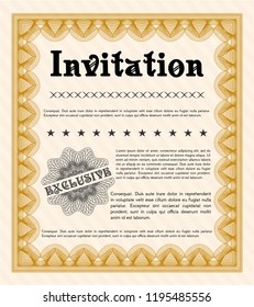 Orange Vintage invitation. Customizable, Easy to edit and change colors. With complex background. Good design. 