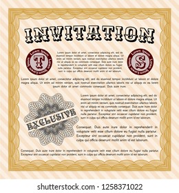 Orange Vintage invitation. Customizable, Easy to edit and change colors. With guilloche pattern. Money Pattern design. 