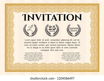 Orange Vintage invitation. Detailed. Easy to print. Cordial design. 