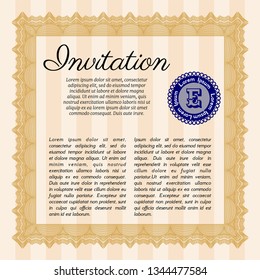 Orange Vintage invitation. Detailed. With great quality guilloche pattern. Money Pattern design. 