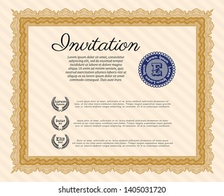 Orange Vintage invitation. Detailed. With great quality guilloche pattern. Retro design. 
