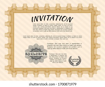 Orange Vintage invitation. Detailed. With great quality guilloche pattern. Lovely design. 