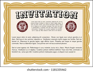 Orange Vintage invitation. Detailed. With linear background. Elegant design. 