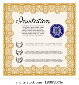 Orange Vintage invitation. Detailed. With quality background. Money Pattern. 