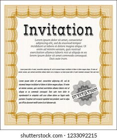 Orange Vintage invitation. Easy to print. Retro design. Vector illustration. 