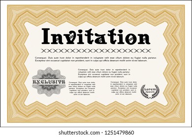 Orange Vintage invitation. Easy to print. Vector illustration. Nice design. 