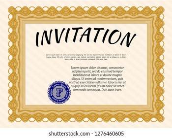 Orange Vintage invitation. Easy to print. Artistry design. Vector illustration. 