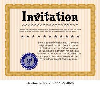 Orange Vintage invitation. With great quality guilloche pattern. Money design. Detailed. 